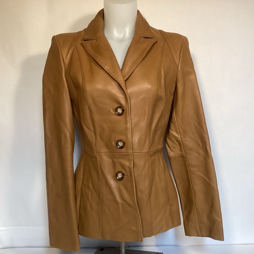 Leather Neiman Marcus Women’s Caramel Color Lambs Leather Jacket size medium